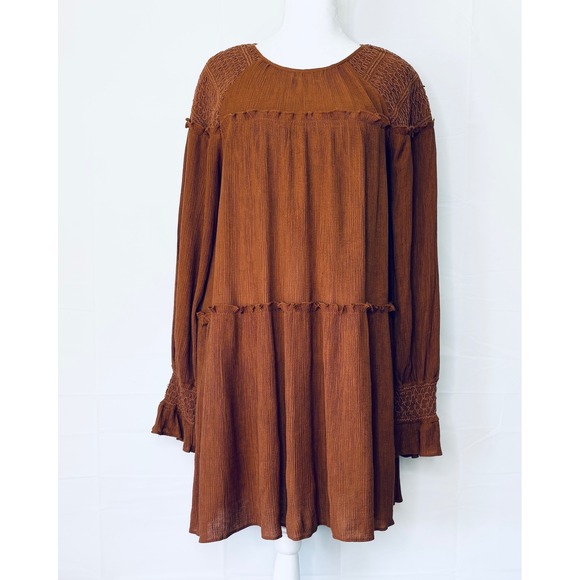 Moon River Dresses & Skirts - Moon River Dress Smocked Babydoll Ruffle Boho Cottagecore Rust Brown Medium